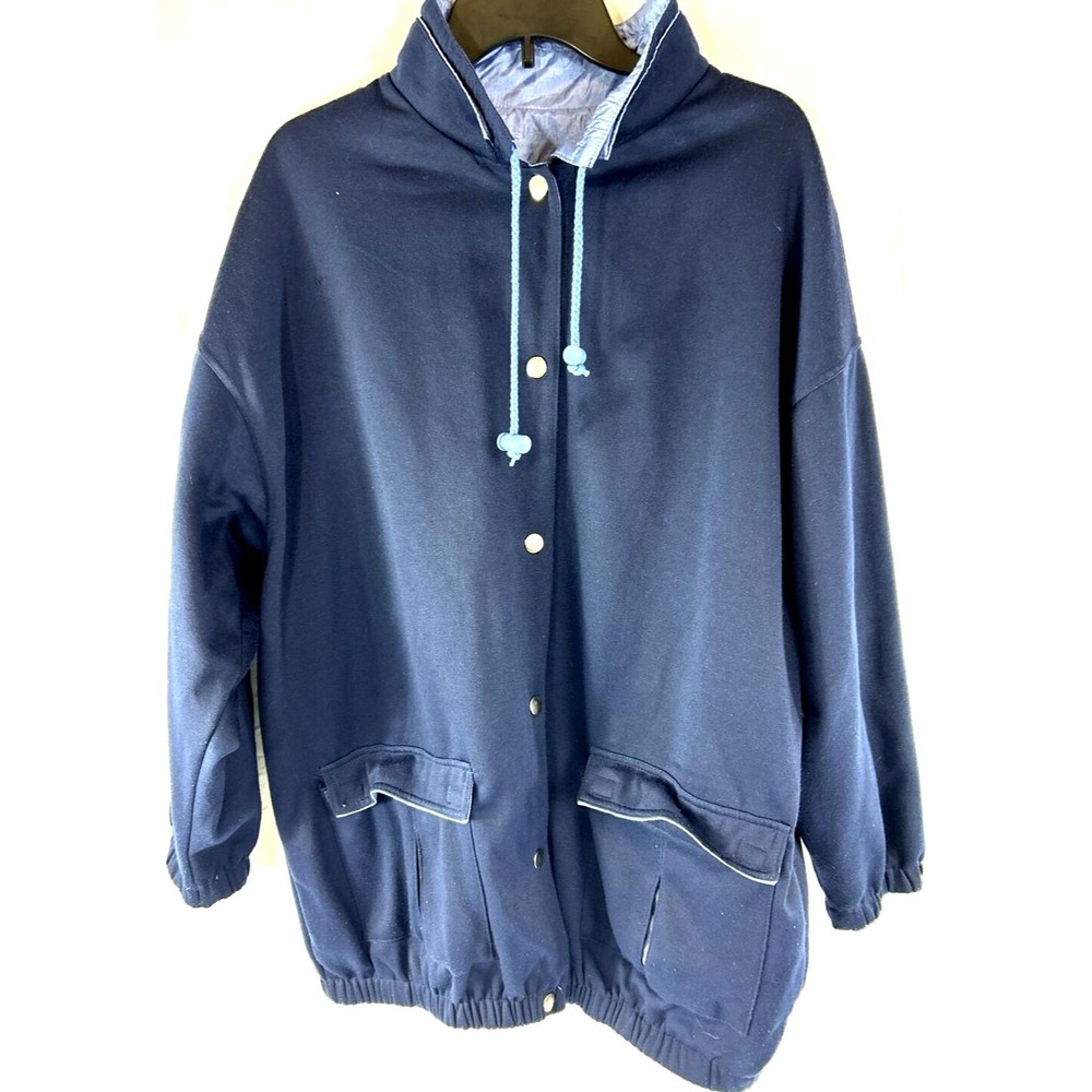 Weather Solutions Men's Large Navy Blue Reversible Loose Fit Rain Jacket Snaps